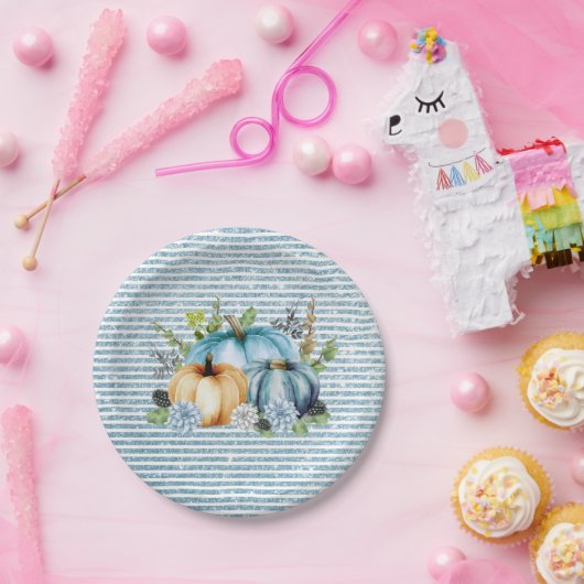 Beautiful Pumpkin Blue Erntedank Watercolor Pappteller (Party)