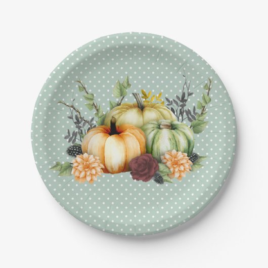 Beautiful Pumpkin Fall Erntedank Wasserfarbe Pappteller (Vorderseite)