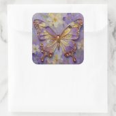 Beautiful Purple Butterfly and Flowers Quadratischer Aufkleber (Tasche)