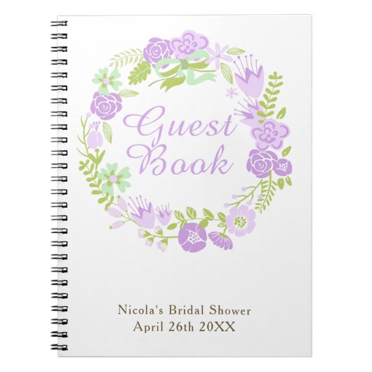 Beautiful Purple Floral Wreath Bridal Shower Notizblock (Vorderseite)