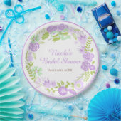 Beautiful Purple Floral Wreath Bridal Shower Pappteller (Party)