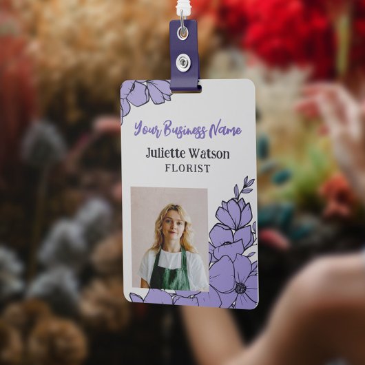 Beautiful Purple Flowers Floral Employee ID Foto Ausweis