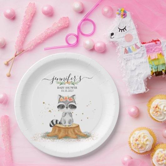 Beautiful Raccoon Nature Baby Party Pappteller (Party)