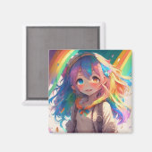 Beautiful Rainbow Anime Girl Magnet (Vorderseite/Rückseite)