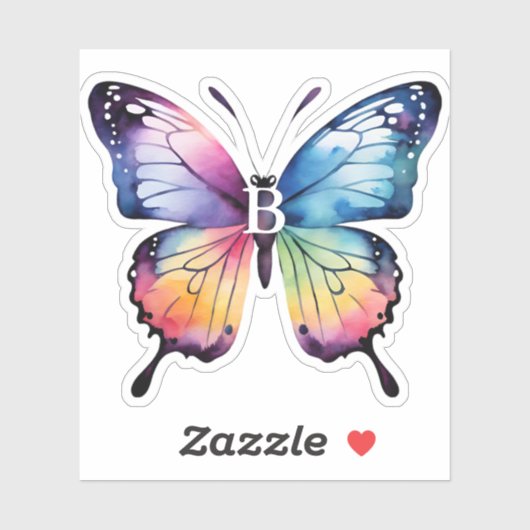 Beautiful Rainbow Butterfly Name Monogram Aufkleber (Blatt)