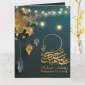 Beautiful Ramadan Mubarak Golden & Blue Typography Karte (Gelbe Blume)