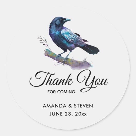 Beautiful Raven auf einer Baumzweig-Hochzeit Viele Runder Aufkleber (Vorderseite)