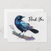 Beautiful Raven on a Tree Branch Vielen Dank Postkarte (Vorne/Hinten)