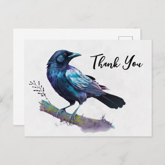 Beautiful Raven on a Tree Branch Vielen Dank Postkarte (Vorne/Hinten)