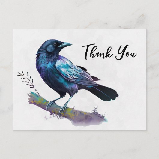 Beautiful Raven on a Tree Branch Vielen Dank Postkarte (Vorderseite)