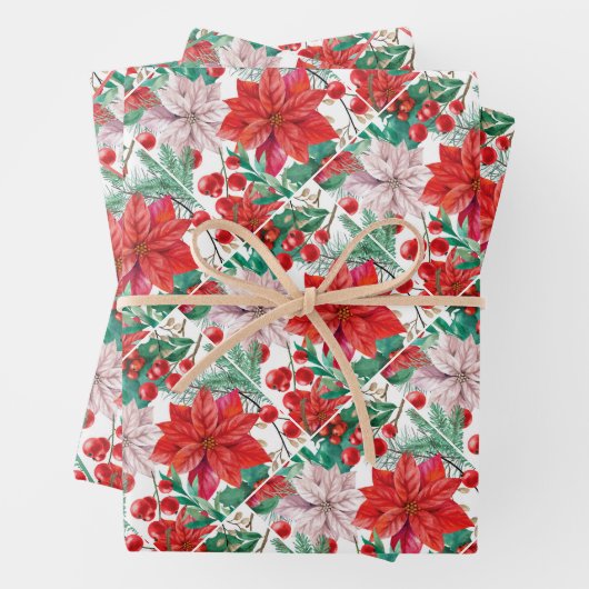 Beautiful red and white Christmas poinsettia Geschenkpapier Set (Beispiel)