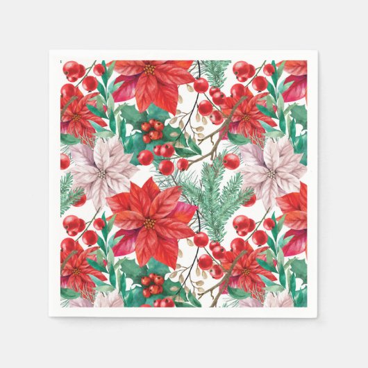 Beautiful red and white Christmas poinsettia Serviette (Vorderseite)