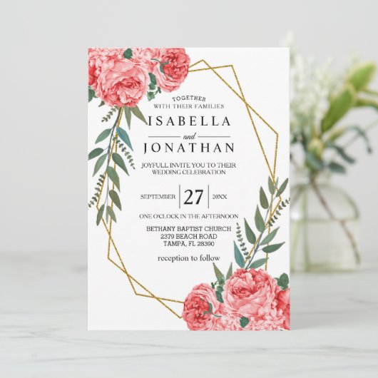 Beautiful Red Blush Rose Einladung (Stehend Vorderseite)