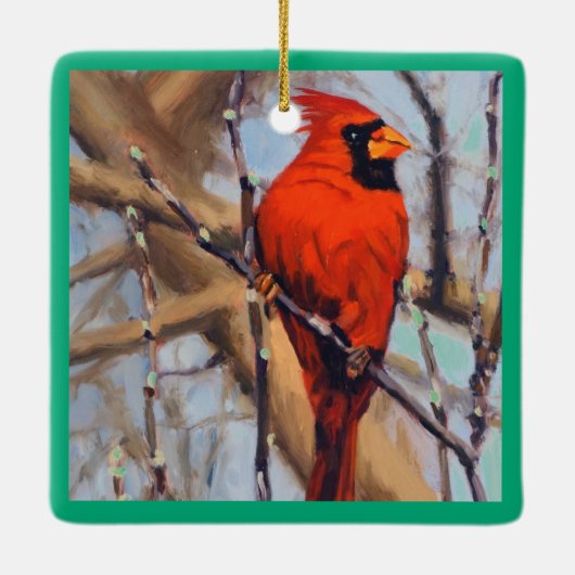Beautiful Red Cardinal Bird In Tree Keramikornament (Rückseite)
