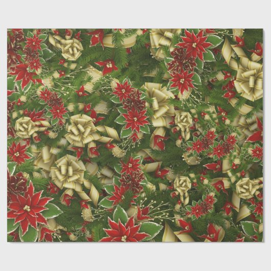Beautiful Red Christmas Poinsettia Muster Geschenkpapier (Flach)