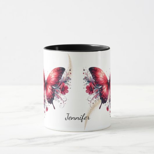 Beautiful Red Fantasy Floral Butterfly Tasse (Zentrum)