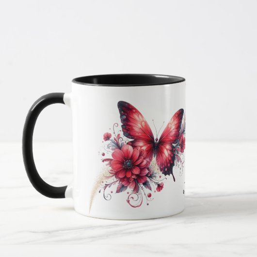 Beautiful Red Fantasy Floral Butterfly Tasse (Links)