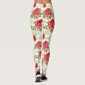 Beautiful Red Floral Rose Pattern Leggings (Rückseite)