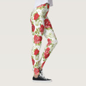 Beautiful Red Floral Rose Pattern Leggings (Rechts)