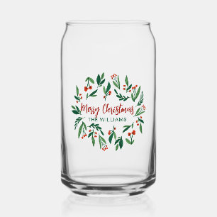 Beautiful Red Green Holly Berry Custom Christmas Dosenglas