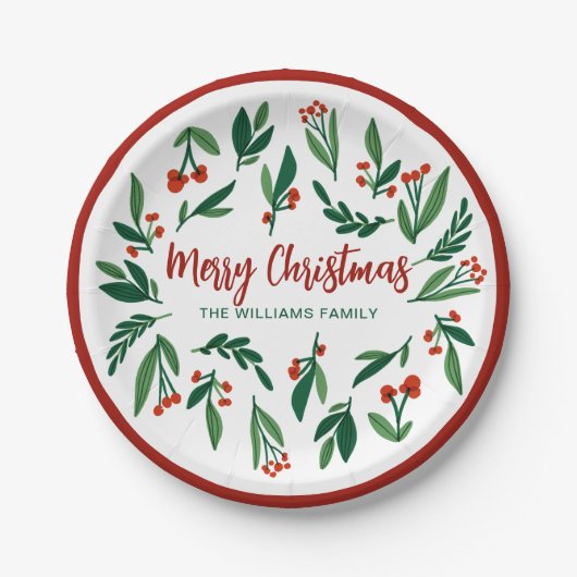 Beautiful Red Green Holly Berry Custom Christmas Pappteller (Vorderseite)