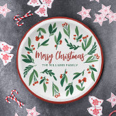 Beautiful Red Green Holly Berry Custom Christmas Pappteller