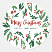 Beautiful Red Green Holly Berry Custom Christmas Runder Aufkleber (Vorderseite)