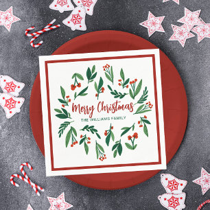 Beautiful Red Green Holly Berry Custom Christmas Serviette