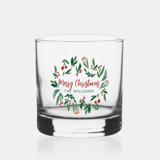Beautiful Red Green Holly Berry Custom Christmas Whiskyglas (Vorderseite)