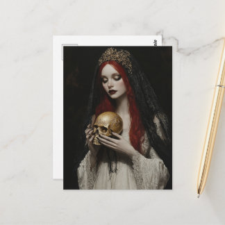 Beautiful Red Haired Woman With a Skull Postkarte