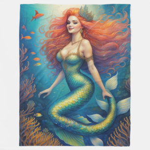 Beautiful Red Hairs Meerjungfrau Fleecedecke