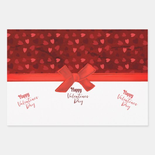 Beautiful Red Hearts Bow Valentine Geschenkpapier Set (Vorderseite)