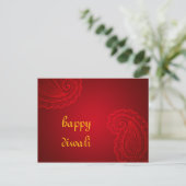 Beautiful Red Paisley Floral Design Happy Diwali Postkarte (Stehend Vorderseite)