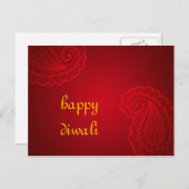 Beautiful Red Paisley Floral Design Happy Diwali Postkarte (Vorne/Hinten)