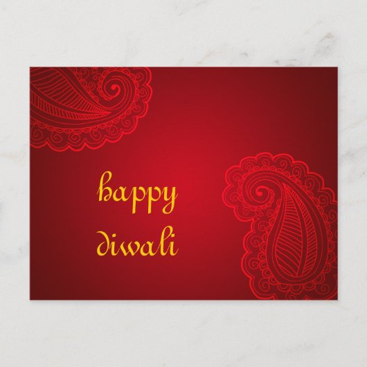 Beautiful Red Paisley Floral Design Happy Diwali Postkarte (Vorderseite)