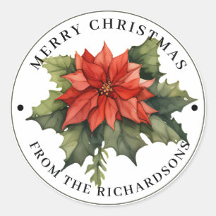 Beautiful Red Poinsettia Frohe Weihnachten Runder Aufkleber