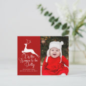 Beautiful Red Reindeer Christmas Foto Jolly Postkarte (Stehend Vorderseite)