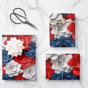 Beautiful Red White Bllower Garden Floral USA Geschenkpapier Set