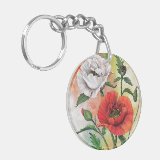Beautiful Red White Poppies Schlüsselanhänger Male (Vorderseite links)