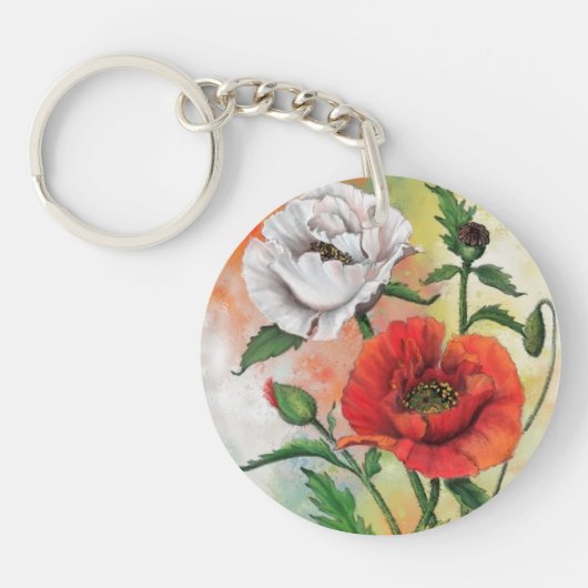 Beautiful Red White Poppies Schlüsselanhänger Male (Vorderseite)