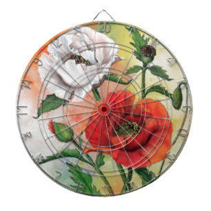 Beautiful Red White Poppy Dart Board Dartscheibe