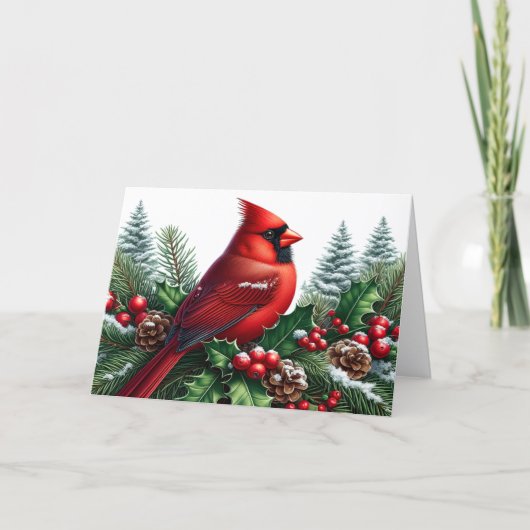 Beautiful Red Winter Cardinal Christmas Feiertagskarte (Vorderseite)