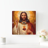 Beautiful religious Sacred Heart of Jesus image Quadratische Wanduhr (Zuhause)
