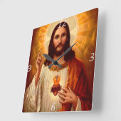 Beautiful religious Sacred Heart of Jesus image Quadratische Wanduhr (Winkel)