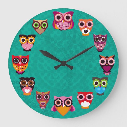 Beautiful Retro Owl Clock Große Wanduhr (Vorderseite)