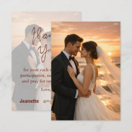 Beautiful Romantic Wedding Vows Sunset Beach Dankeskarte
