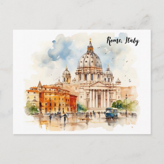Beautiful Rome Italy Watercolor Painting Postkarte (Vorderseite)