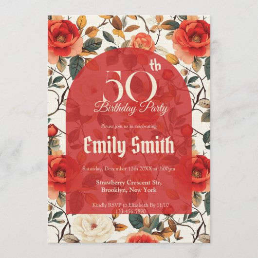 Beautiful Rose Accent Birthday Party Einladung (Vorderseite)