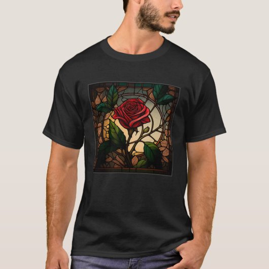 Beautiful Roses Illustration Stained Glass Realist T-Shirt (Vorderseite)