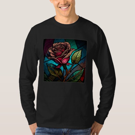 Beautiful Roses Illustration Stained Glass Realist T-Shirt (Vorderseite)
